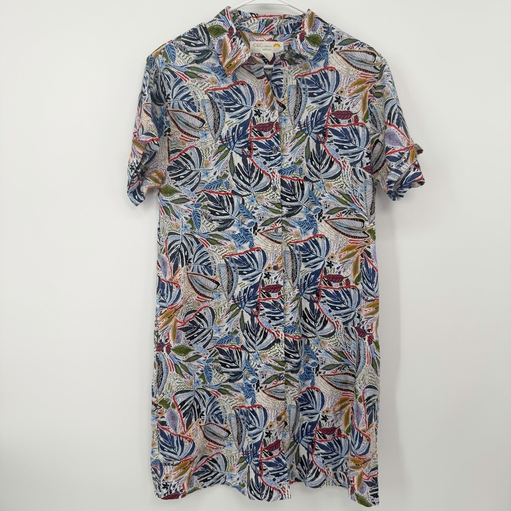 C&C California 100% Linen Button Up Shirt‎ Dress Tropical Womens Size Medium